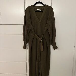 Anthropologie Long-Sleeve Belted Cardigan Sweater Midi Dress